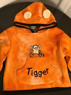 VTG DISNEY TIGGER Winnie The Pooh Orange Tie Dye Fleece w/ Kangaroo Pocket